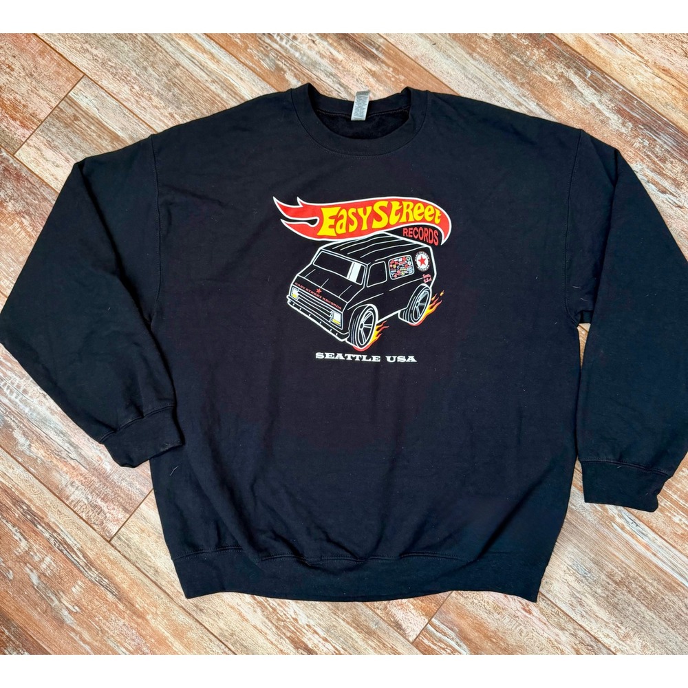 Easy Street Records Seattle USA Hot Wheels Style Van Sweatshirt Black XL